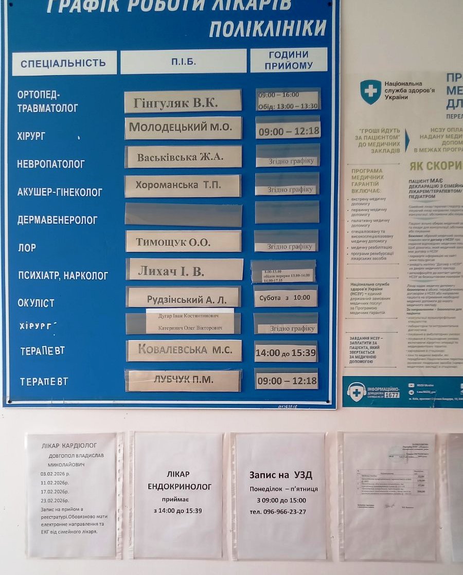 графік роботи лікарів